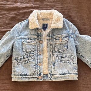 GAP Kids Light Blue Denim Jacket with Cream Sherpa